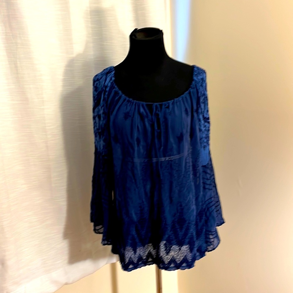 Language Blue Patterned Blouse - image 1